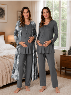 Effortt 9044 Antrasit Sabahlıklı Hamile Lohusa Pijama Takımı